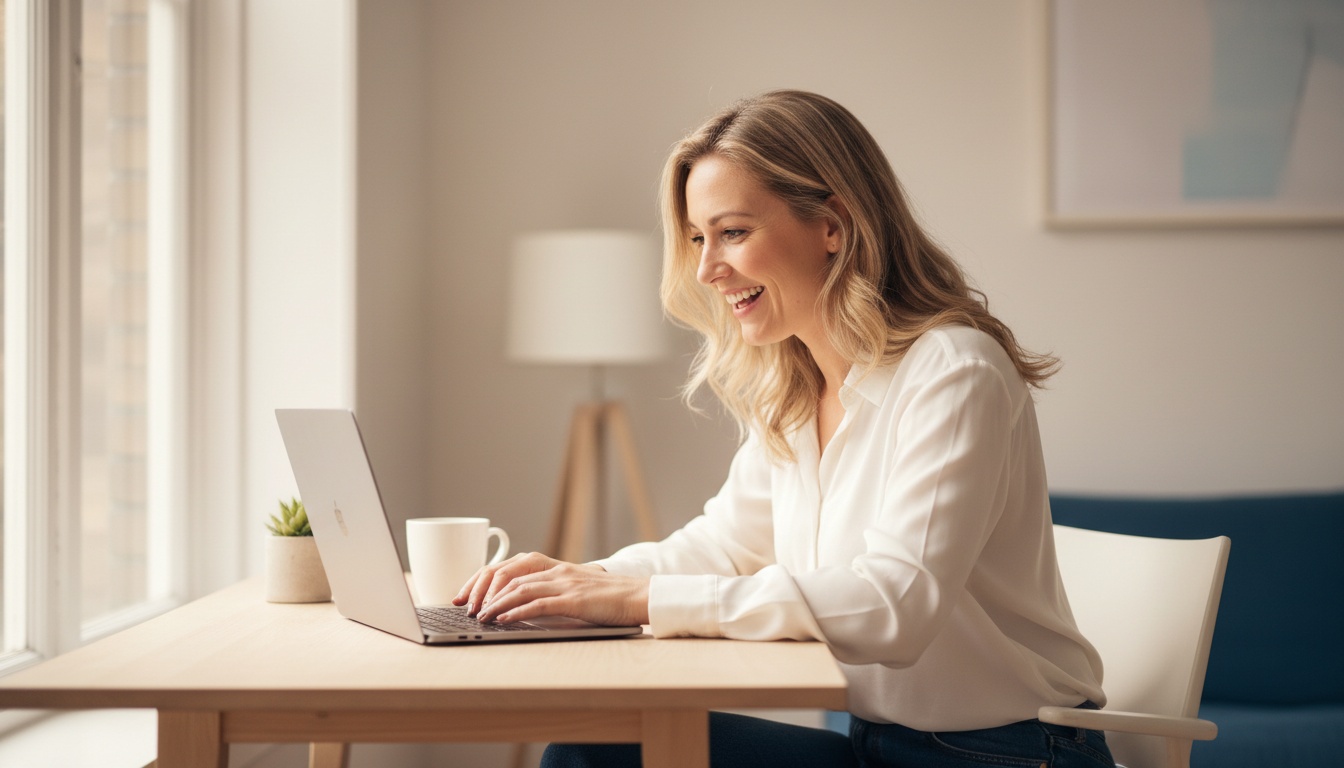 Ondernemer bekijkt kosten van een website laten maken op laptop in moderne werkruimte
